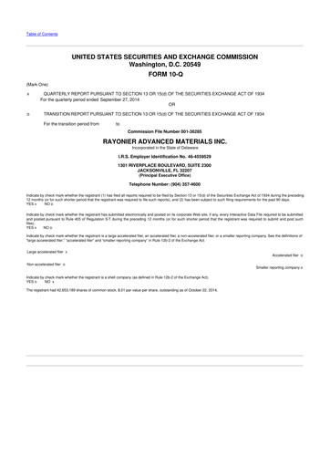 Miniature Rayonier Advanced Materials
 10-Q Rapport trimestriel 2014 