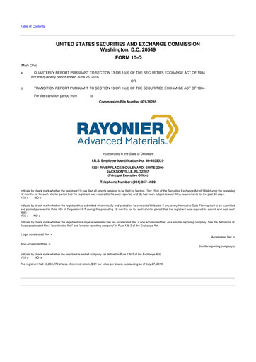 Miniature Rayonier Advanced Materials
 10-Q Rapport trimestriel 2016 