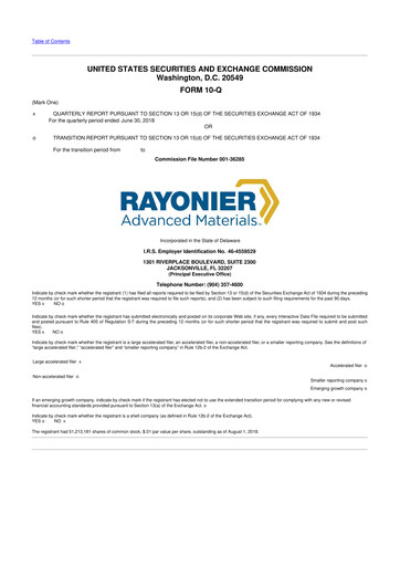 Miniature Rayonier Advanced Materials
 10-Q Rapport trimestriel 2018 