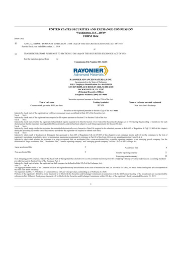 Thumbnail Rayonier Advanced Materials
 10-K Annual Report 2019