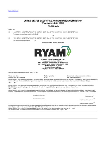 Miniature Rayonier Advanced Materials
 10-Q Rapport trimestriel 2022 