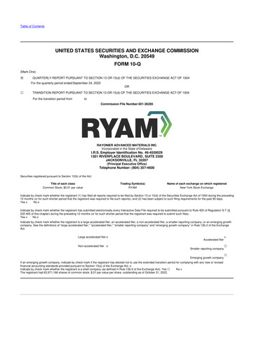 Miniature Rayonier Advanced Materials
 10-Q Rapport trimestriel 2022 