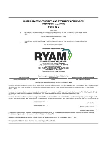 Miniature Rayonier Advanced Materials
 10-Q Rapport trimestriel 2023 