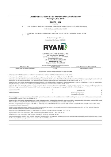Thumbnail Rayonier Advanced Materials
 10-K Annual Report 2023