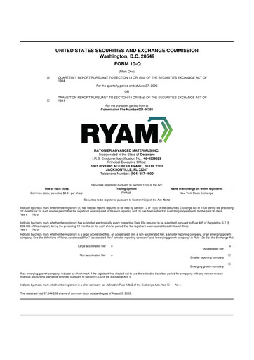Thumbnail Rayonier Advanced Materials
 10-Q Quarterly Report FY2026 