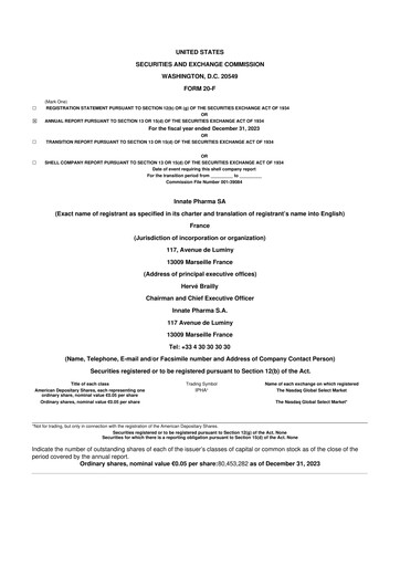 Miniature Innate Pharma
 20-F Rapport annuel 2023