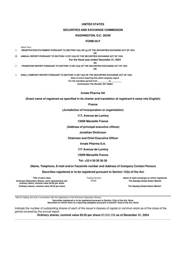 Miniature Innate Pharma
 20-F Rapport annuel 2024