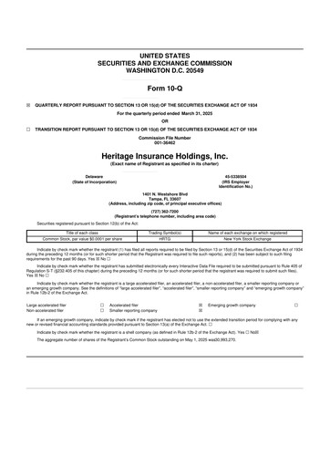 Miniature Heritage Insurance 10-Q Rapport trimestriel 2025 