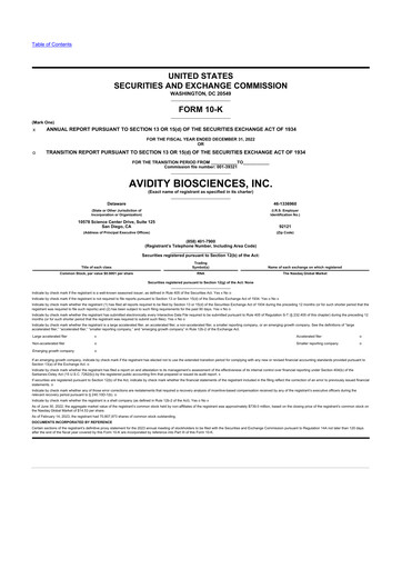 Thumbnail Avidity Biosciences 10-K Annual Report 2022