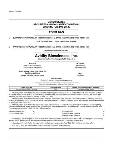 Vorschaubild Avidity Biosciences 10-Q Quartalsbericht 2024 