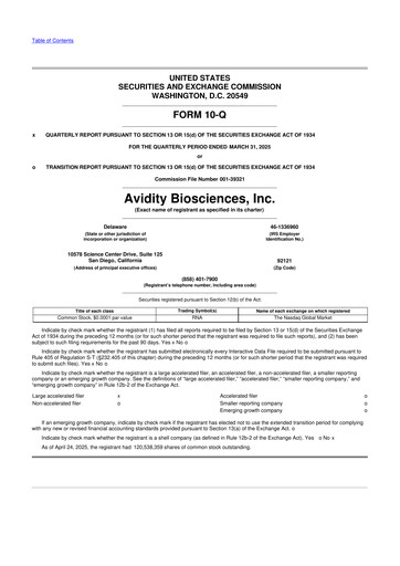 Vorschaubild Avidity Biosciences 10-Q Quartalsbericht 2025 