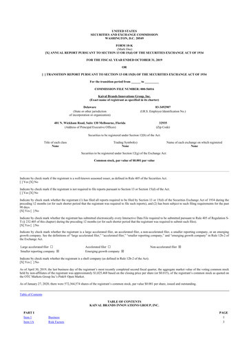 Thumbnail Kaival Brands Innovations 10-K Annual Report 2019