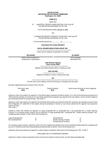 Miniature Kaival Brands Innovations 10-Q Rapport trimestriel 2020 