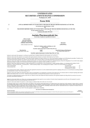 Thumbnail Aurinia Pharmaceuticals
 10-K Annual Report 2023