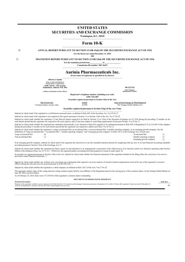 Thumbnail Aurinia Pharmaceuticals
 10-K Annual Report 2024