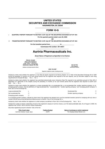 Thumbnail Aurinia Pharmaceuticals
 10-Q Quarterly Report FY2026 