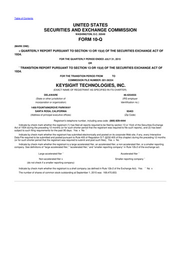 Thumbnail Keysight 10-Q Quarterly Report FY2015 