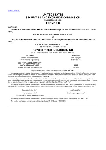Thumbnail Keysight 10-Q Quarterly Report FY2016 