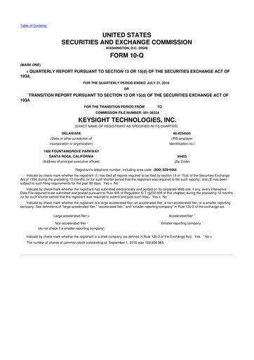 Thumbnail Keysight 10-Q Quarterly Report FY2016 