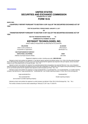 Thumbnail Keysight 10-Q Quarterly Report FY2017 