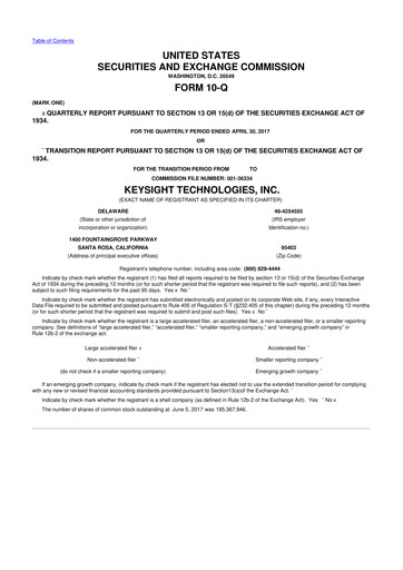 Thumbnail Keysight 10-Q Quarterly Report FY2017 