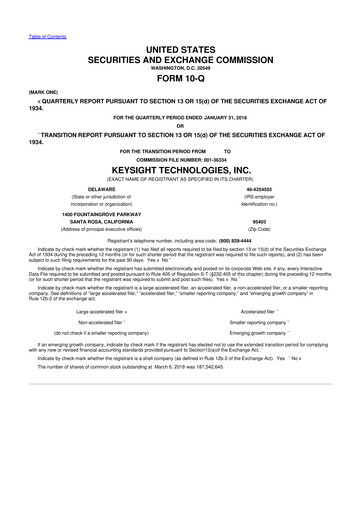 Thumbnail Keysight 10-Q Quarterly Report FY2018 