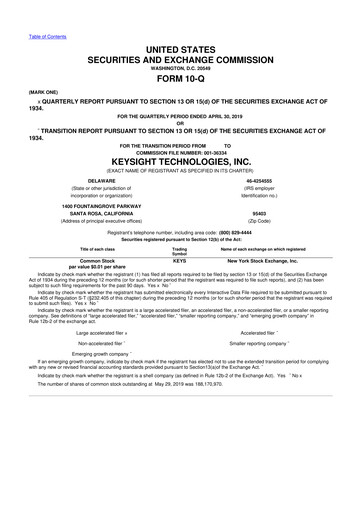 Thumbnail Keysight 10-Q Quarterly Report FY2019 
