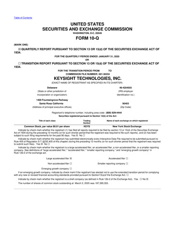 Thumbnail Keysight 10-Q Quarterly Report FY2020 