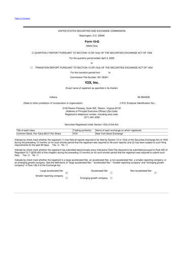 Miniature V2X 10-Q Rapport trimestriel  