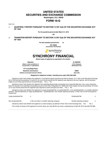 Miniature Synchrony Financial 10-Q Rapport trimestriel 2015 