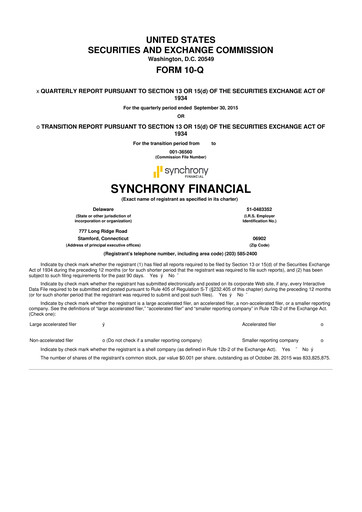 Miniature Synchrony Financial 10-Q Rapport trimestriel 2015 