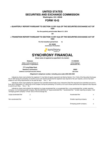 Miniature Synchrony Financial 10-Q Rapport trimestriel 2019 