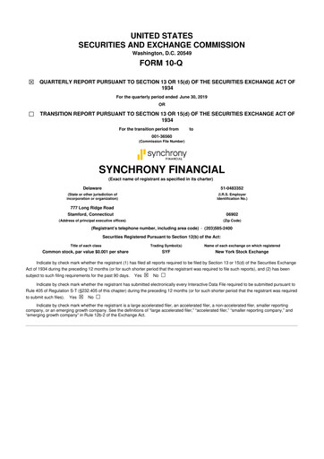 Miniature Synchrony Financial 10-Q Rapport trimestriel 2019 
