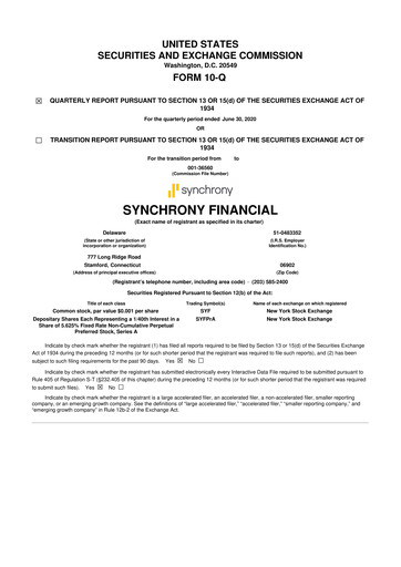 Miniature Synchrony Financial 10-Q Rapport trimestriel 2020 