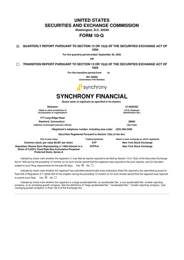Miniature Synchrony Financial 10-Q Rapport trimestriel 2020 