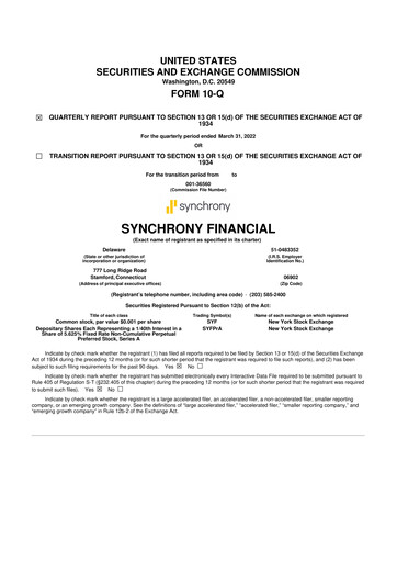 Miniature Synchrony Financial 10-Q Rapport trimestriel 2022 