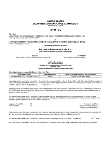 Thumbnail Recursion Pharmaceuticals 10-Q Quarterly Report FY2021 