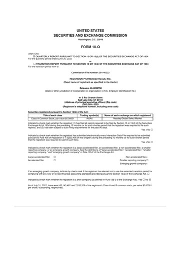 Thumbnail Recursion Pharmaceuticals 10-Q Quarterly Report FY2022 