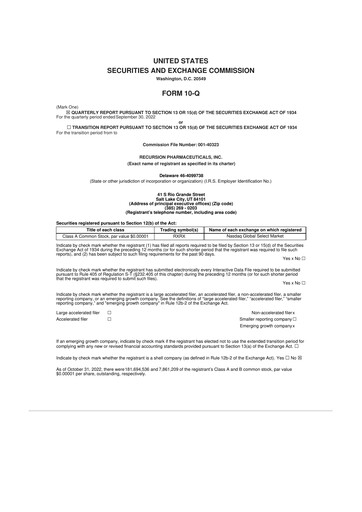 Thumbnail Recursion Pharmaceuticals 10-Q Quarterly Report FY2022 