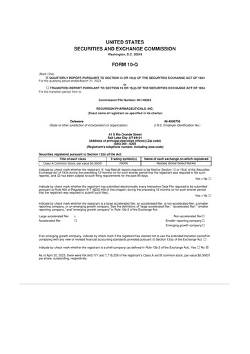 Thumbnail Recursion Pharmaceuticals 10-Q Quarterly Report FY2023 