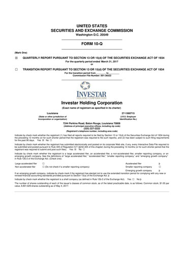 Thumbnail Investar Holding
 10-Q Quarterly Report FY2017 
