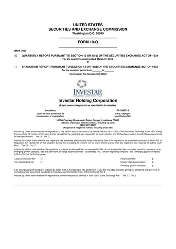 Thumbnail Investar Holding
 10-Q Quarterly Report FY2019 
