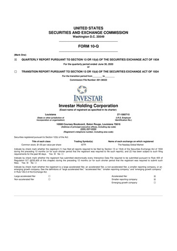 Thumbnail Investar Holding
 10-Q Quarterly Report FY2020 