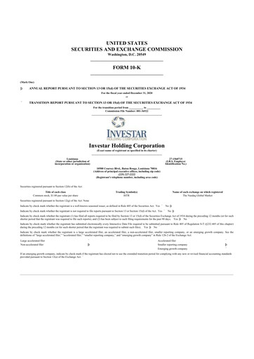 Thumbnail Investar Holding
 10-K Annual Report 2020