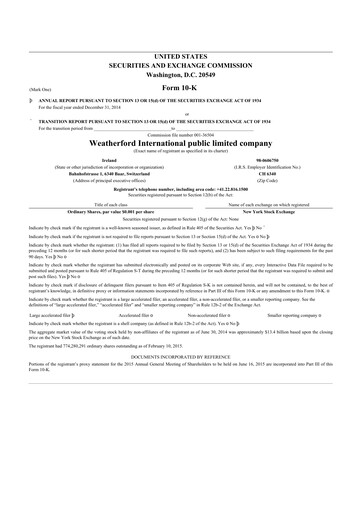 Thumbnail Weatherford International 10-K Annual Report 2014