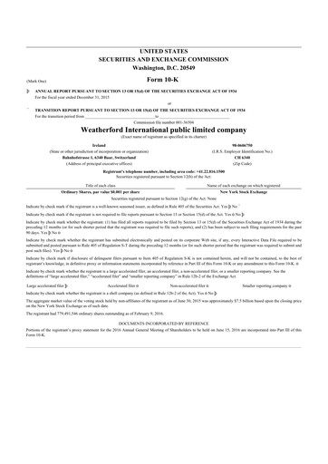 Thumbnail Weatherford International 10-K Annual Report 2015