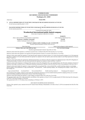 Thumbnail Weatherford International 10-K Annual Report 2018