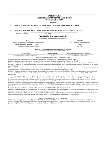 Thumbnail Weatherford International 10-K Annual Report 2021