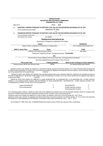 Thumbnail Weatherford International 10-Q Quarterly Report FY2022 
