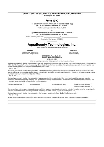 Thumbnail AquaBounty Technologies 10-Q Quarterly Report FY2018 